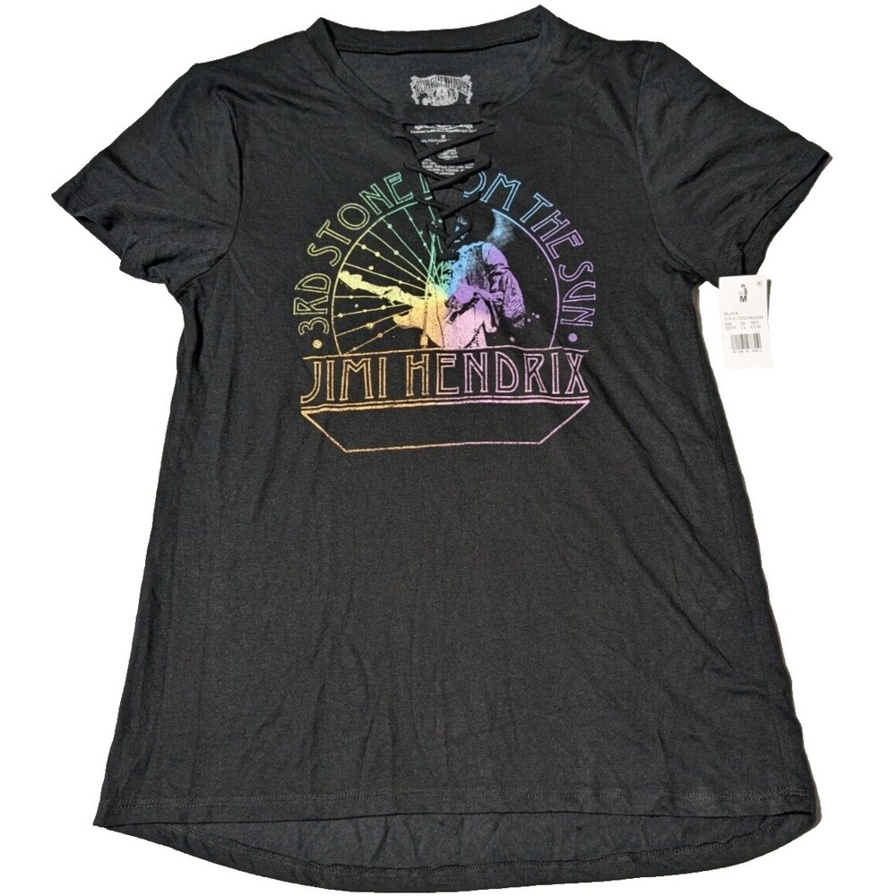 JIMI HENDRIX Women Medium Black 3RD STONE FROM THE SUN Retro Graphic T-Shirt NEW